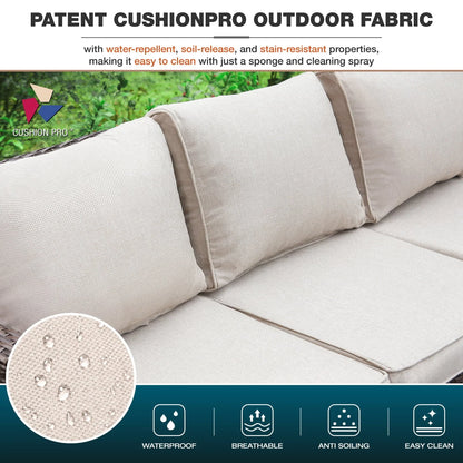 MF Studio 9-Seat Outdoor Patio Conversation Set Wicker Furniture Sofa Set Beige