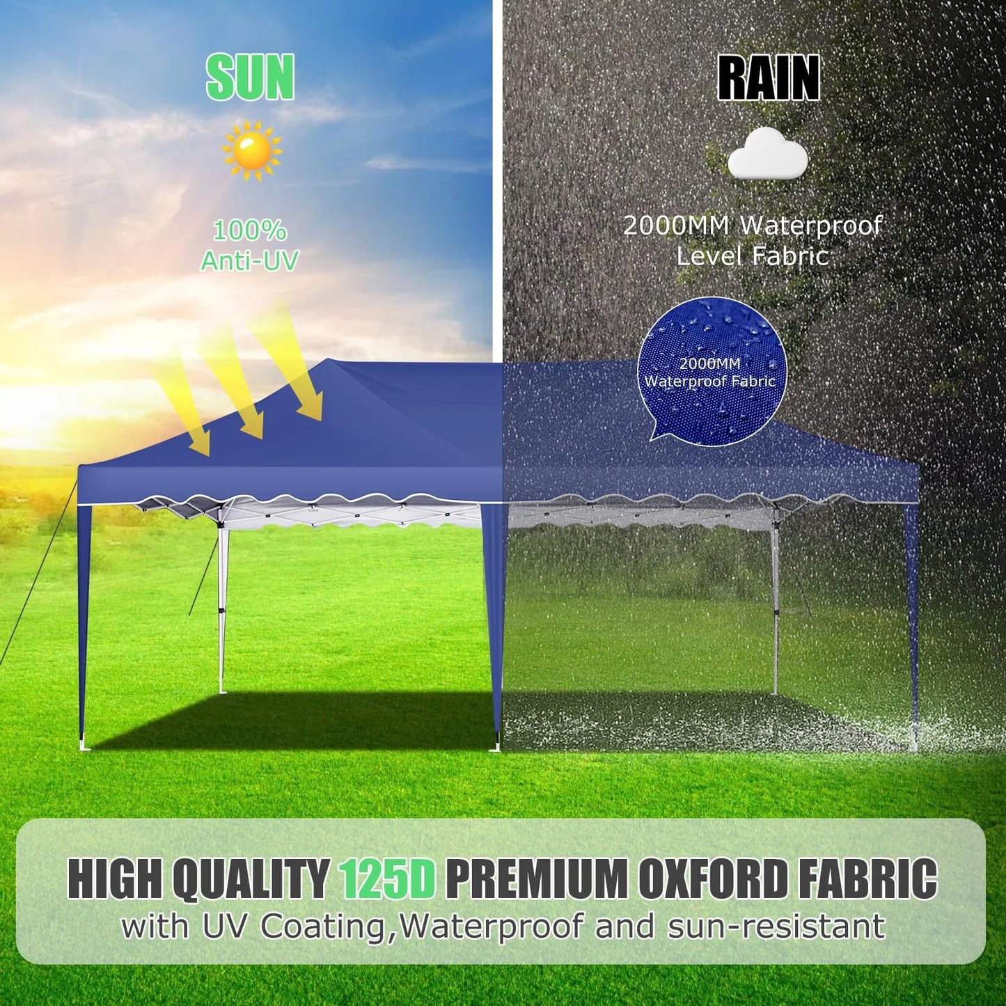 HOTEEL 10x20 Pop Up Canopy Tents for Parties, Outdoor Tent with Wheeled Bag & 4 Sandbags, Easy Setup Shelter Gazebo for Wedding, Patio Events, Commercial, Party -Waterproof and UV50+, Dark Blue