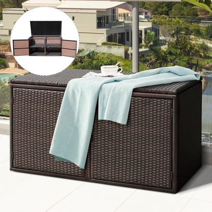 Gymax 88 Gallon Rattan Storage Box Outdoor Patio Container Seat w/Door Mix Brown