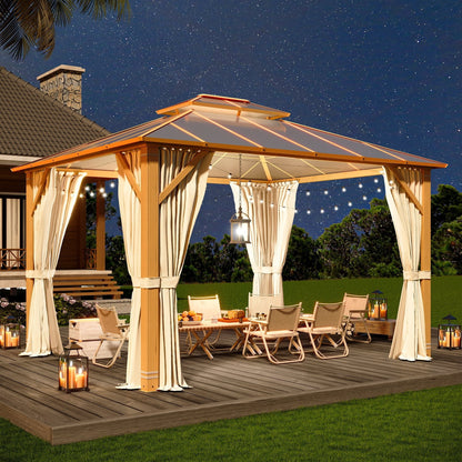 Erommy Hardtop Gazebo, Waterproof Aluminum Pavilion with Netting & Curtains for Patio, Garden Dusty Blue 10'x12'