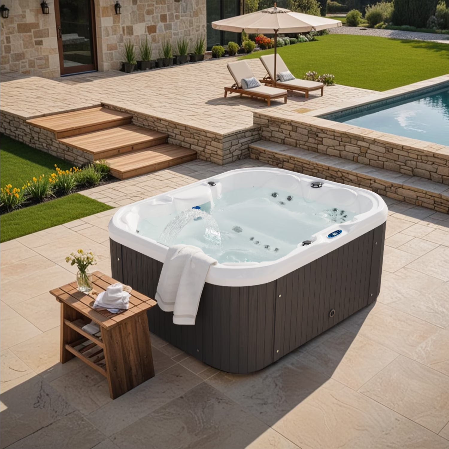 Patiowell 2 Person Home Spa Hot Tub for Outdoor, with 41pcs Massage Jets, LED lighting, Built-In Water Purification System, 900L, Black