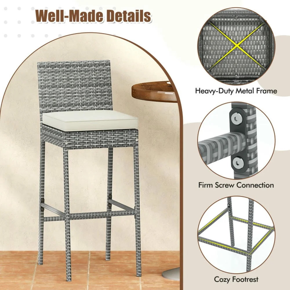 Aimee Lii Set of 2/4 Patio Wicker Barstools with Soft Seat Cushion and Cozy Footrest-Set of 4, Outdoor Patio Furniture for Porch Balcony, Sturdy