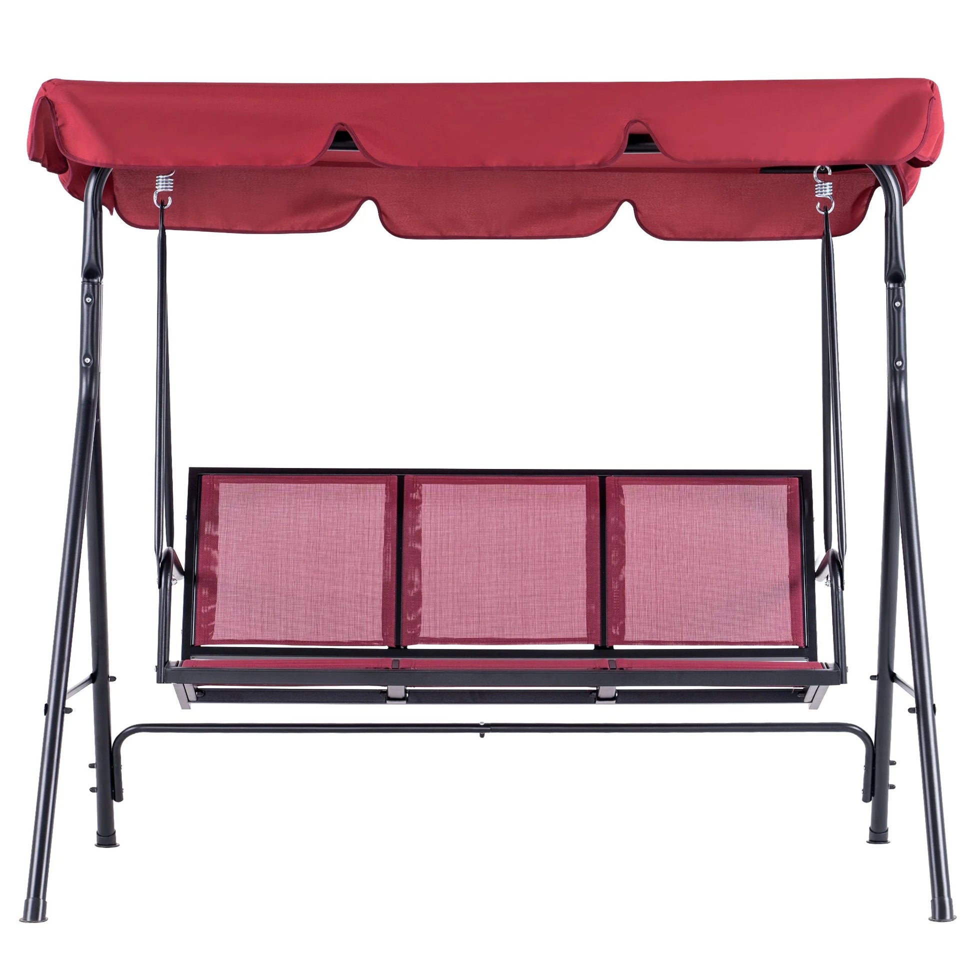 Mcombo Outdoor 3 Person Patio Canopy Swing Chair, Porch Swing, Burgundy