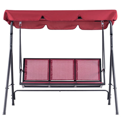 Mcombo Outdoor 3 Person Patio Canopy Swing Chair, Porch Swing, Burgundy