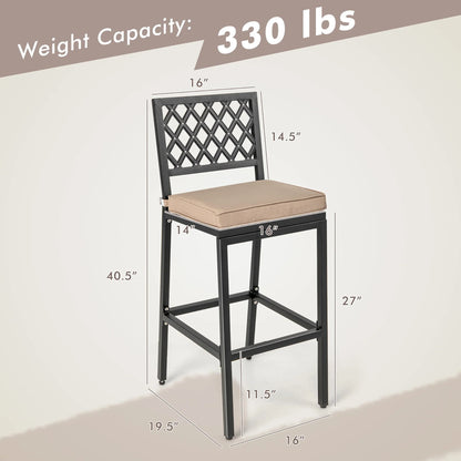 Costway Set of 2 Outdoor Bar Height Dining Chairs Patio Metal Bar Stools with Cushion