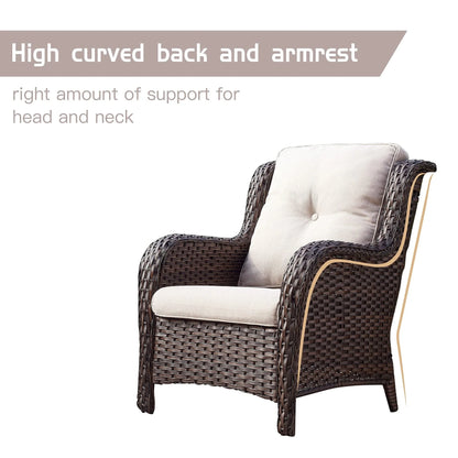 Pocassy 5-Piece Patio Furniture Set with Ottomans Brown/Beige