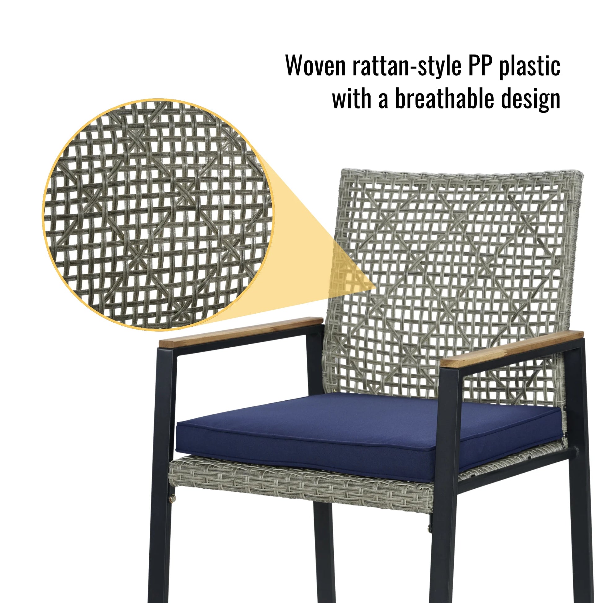 Enyopro 5 Piece Outdoor Patio Dining Table Set, Rattan Wicker Chairs & Acacia Wood Table with Umbrella Hole, All Weather Garden Furniture Conversation Set for Porch, Balcony, Backyard, Lawn