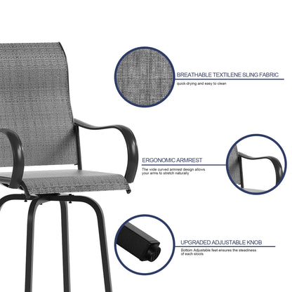 ELPOSUN Patio Swivel Bar Stools Chair of 2, Outdoor Bar Height Set, All Weather High Back and Armrest Rocking Stools & Bar Chairs for Backyard, Lawn Garden, Balcony and Pool, Grey White