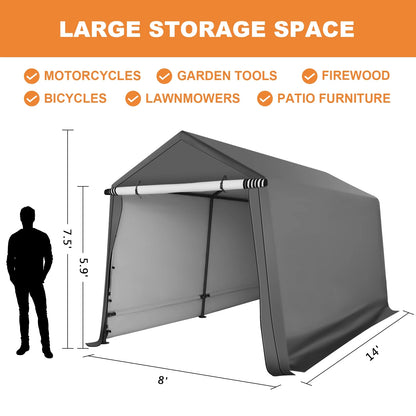 Abba Patio 7'x 12' Heavy Duty Portable Outdoor Storage Shelter Canopy, Waterproof Carport, All-Season Use, Grey