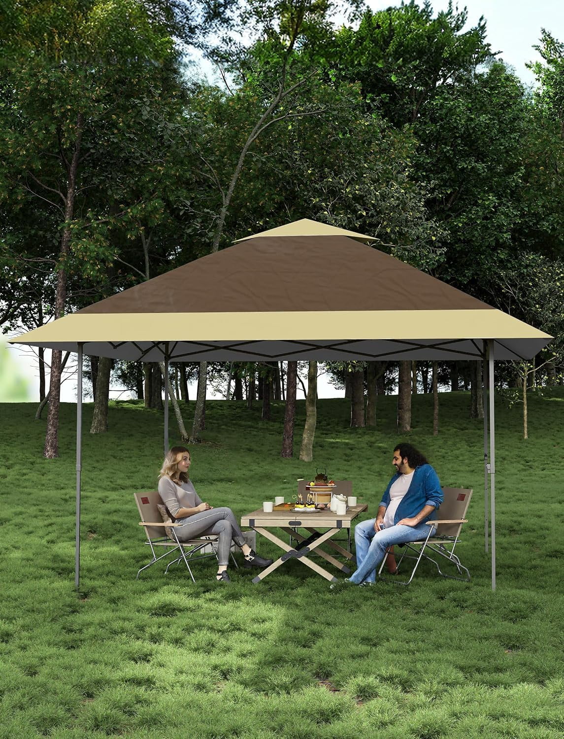12x12FT Pop Up Gazebo,Canopy Tent on Clearance,Outdoor Patio Gazebo,Tent for Party,Wedding,Outdoor Dining,Backyard(Khaki+Light Khaki)