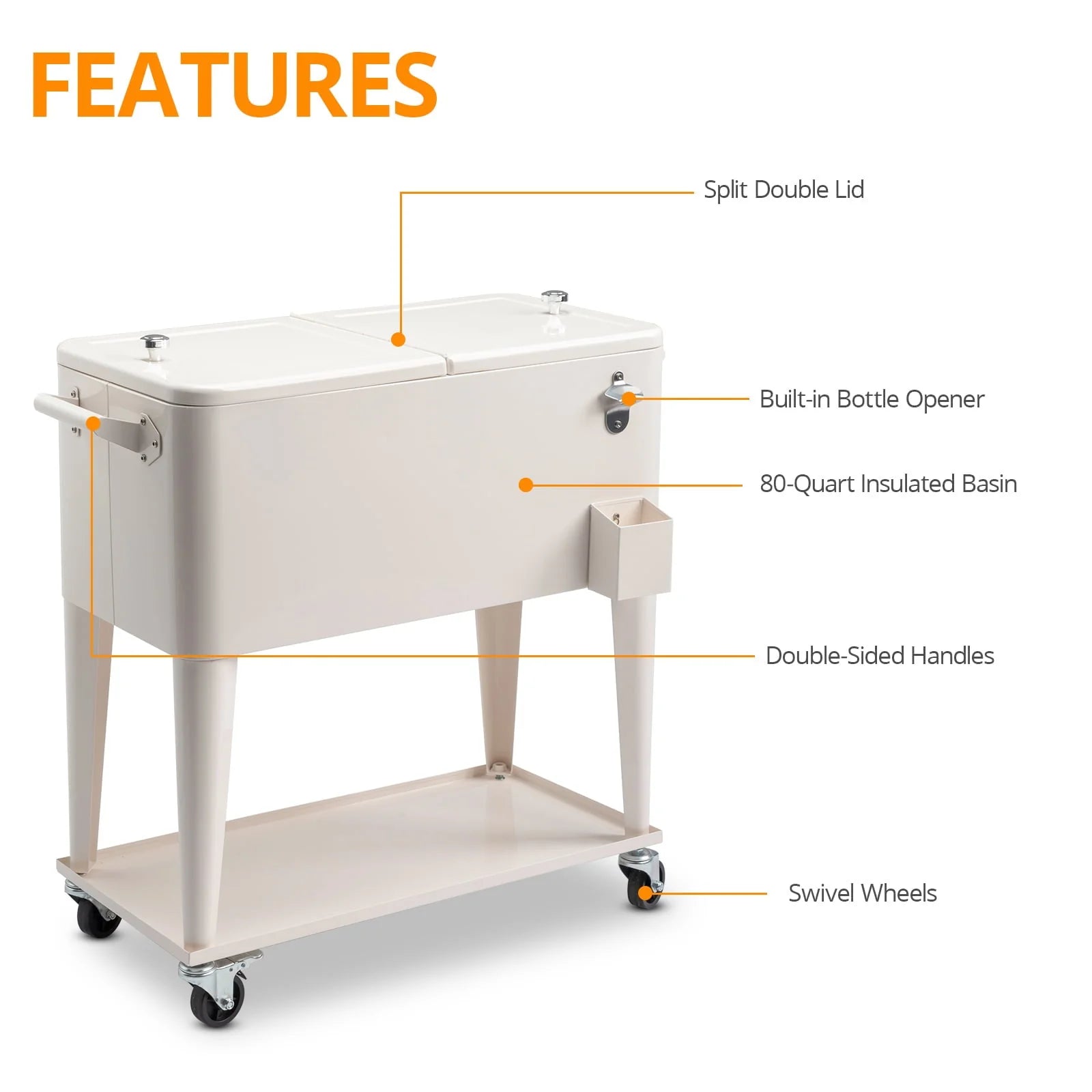 GoDecor Patio Cooler Cart Cold and Refreshing with this Convenient Rolling Cooler Cart,Rolling Cooler Cart