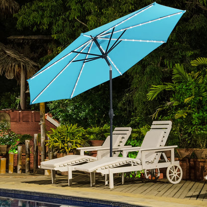 Autlaycil 10 FT Solar LED Lighted Patio Umbrella with LED Table Umbrella with 8 LED Strip Lights, Fade-resistant & Waterproof for Garden, Backyard, Poolside, Push Button Tilt (Blue)