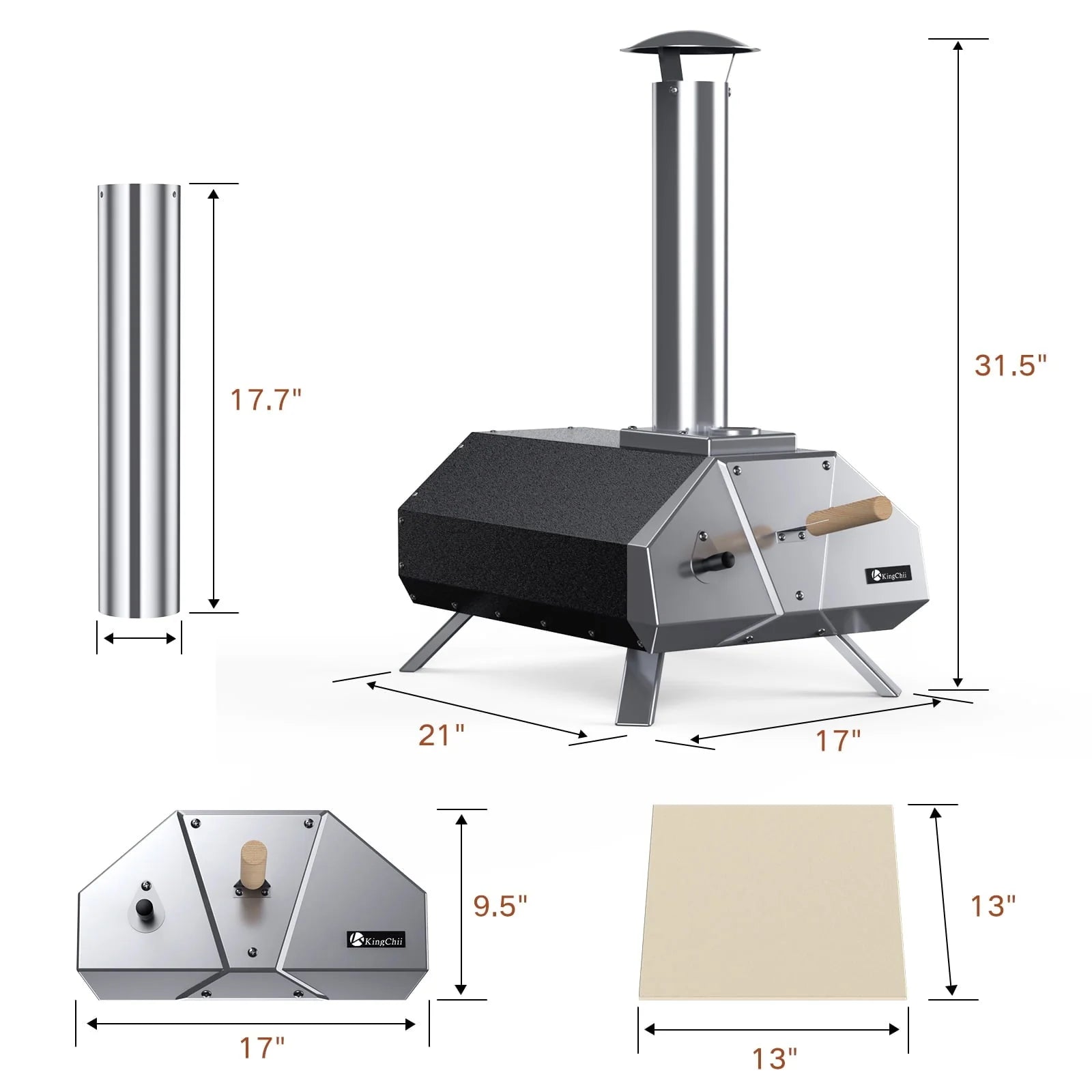 KingChii Multi-Fuel Pizza Oven with Gas Burner, Portable 13" Wood Fired and Gas Powered Pizza Maker with Foldable Legs for Outdoor Patio Garden