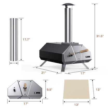 KingChii Multi-Fuel Pizza Oven with Gas Burner, Portable 13" Wood Fired and Gas Powered Pizza Maker with Foldable Legs for Outdoor Patio Garden