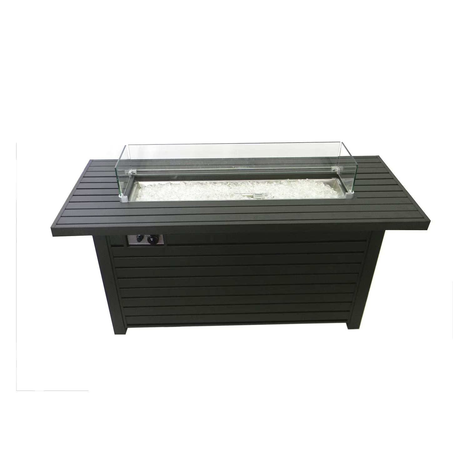 Hiland AZ Patio Heaters Outdoor Rectangle Fire Pit in Black Mocha with Wind Screen