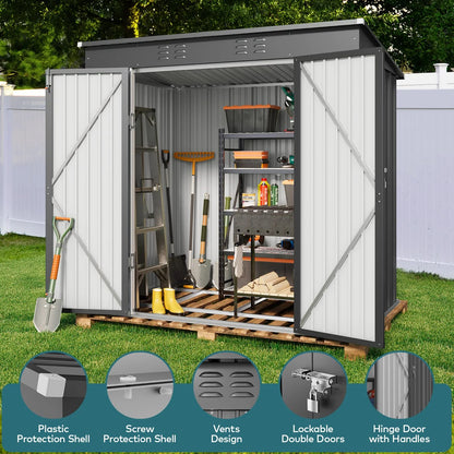 6' x 4' Outdoor Storage Shed, Lofka Garden Metal Shed with Base Frame for Backyard, Patio, Lawn, Gray