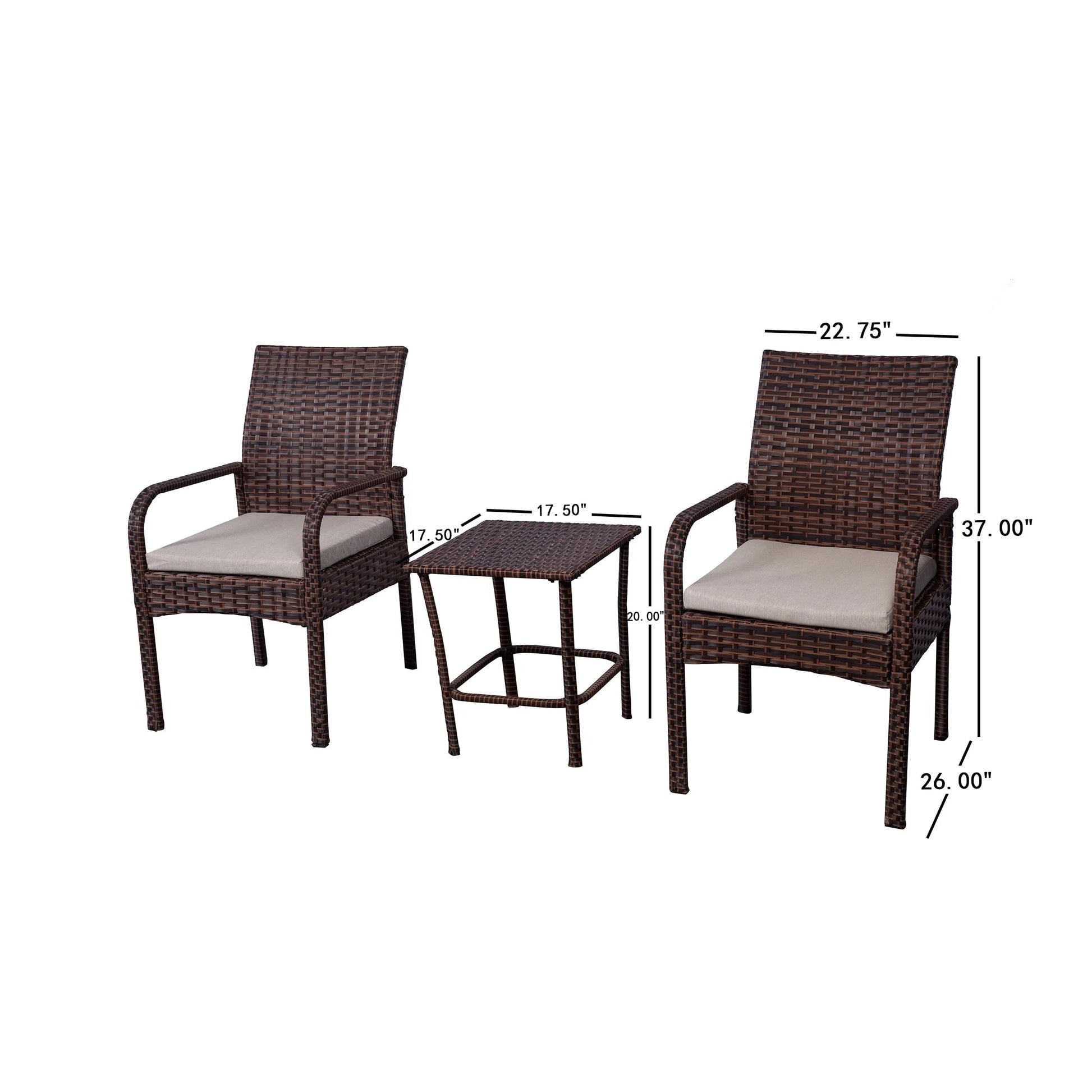 WestinTrends Roadhill 3 Piece Patio Set, All Weather PE Rattan Wicker Patio Bistro Sets Outdoor Balcony Porch Chairs Set of 2, Brown and Beige