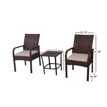 WestinTrends Roadhill 3 Piece Patio Set, All Weather PE Rattan Wicker Patio Bistro Sets Outdoor Balcony Porch Chairs Set of 2, Brown and Beige