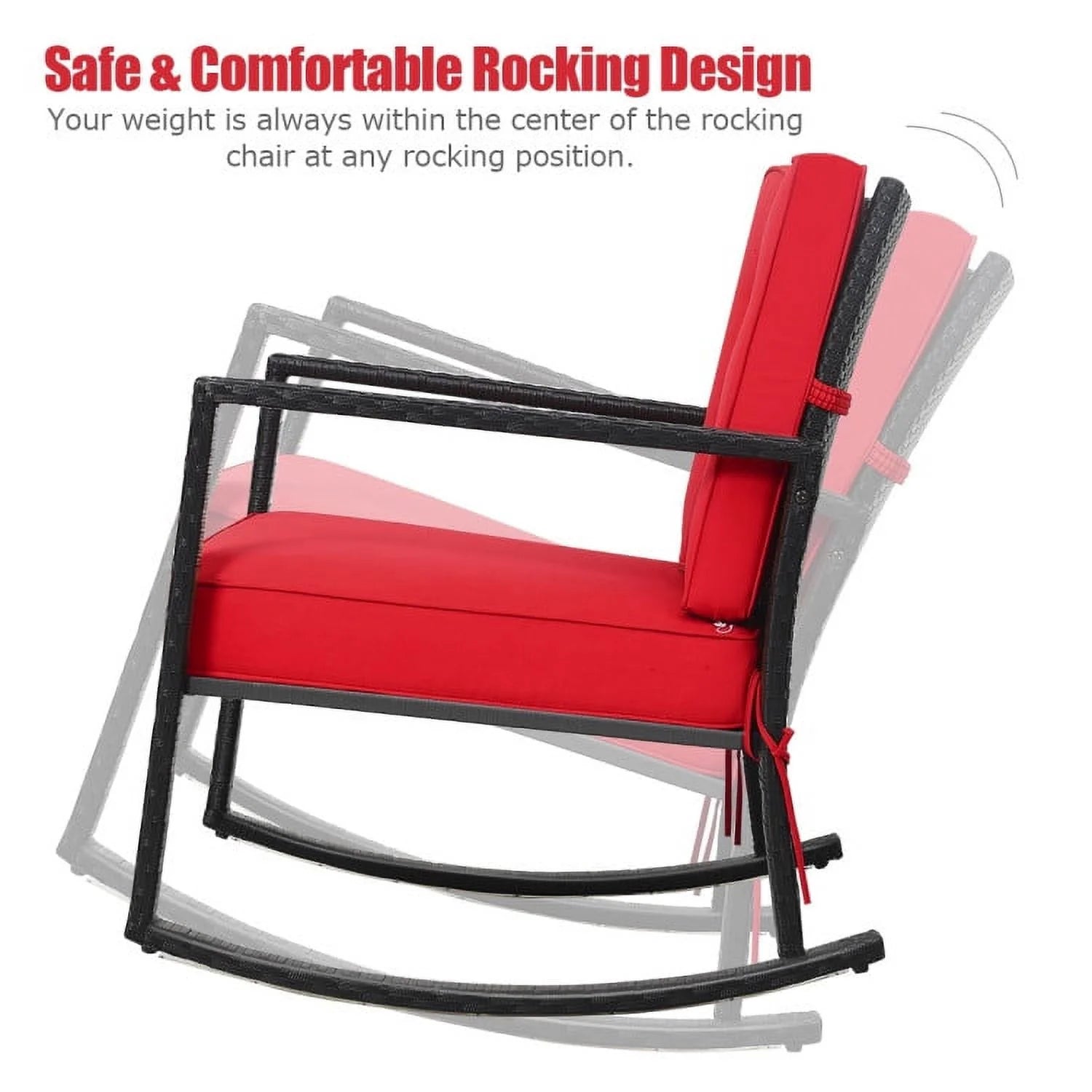 Kadyn Rocking Chairs Outdoor, Patio Rattan Rocker Outdoor Glider Rocking Chair Cushion Lawn-Red, Patio Rocking Chairs