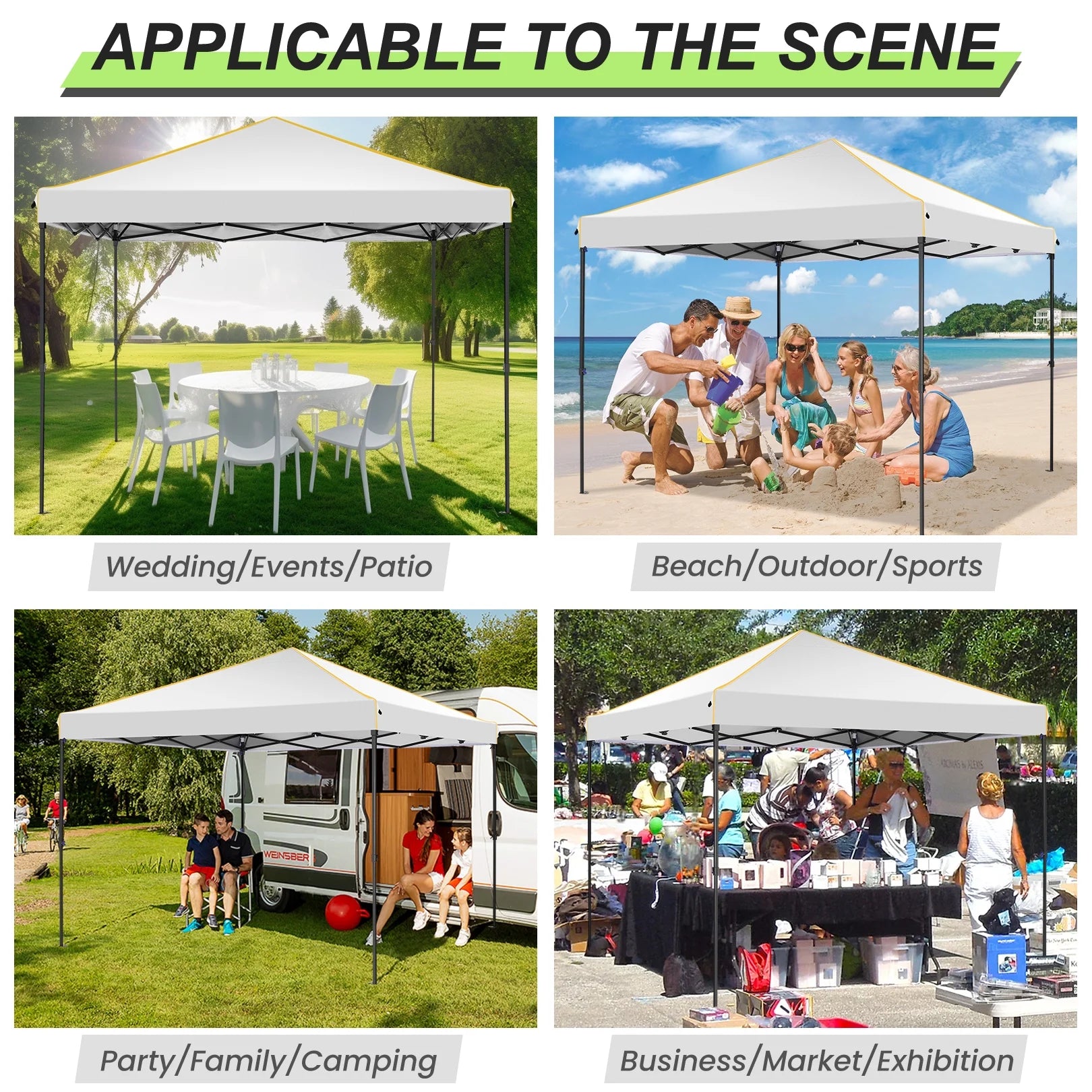SANOPY 10' x 10' Pop up Canopy Tent with 4 Removable Sidewalls, Outdoor Patio Gazebo Tent with Handbag for Camping, Silver White