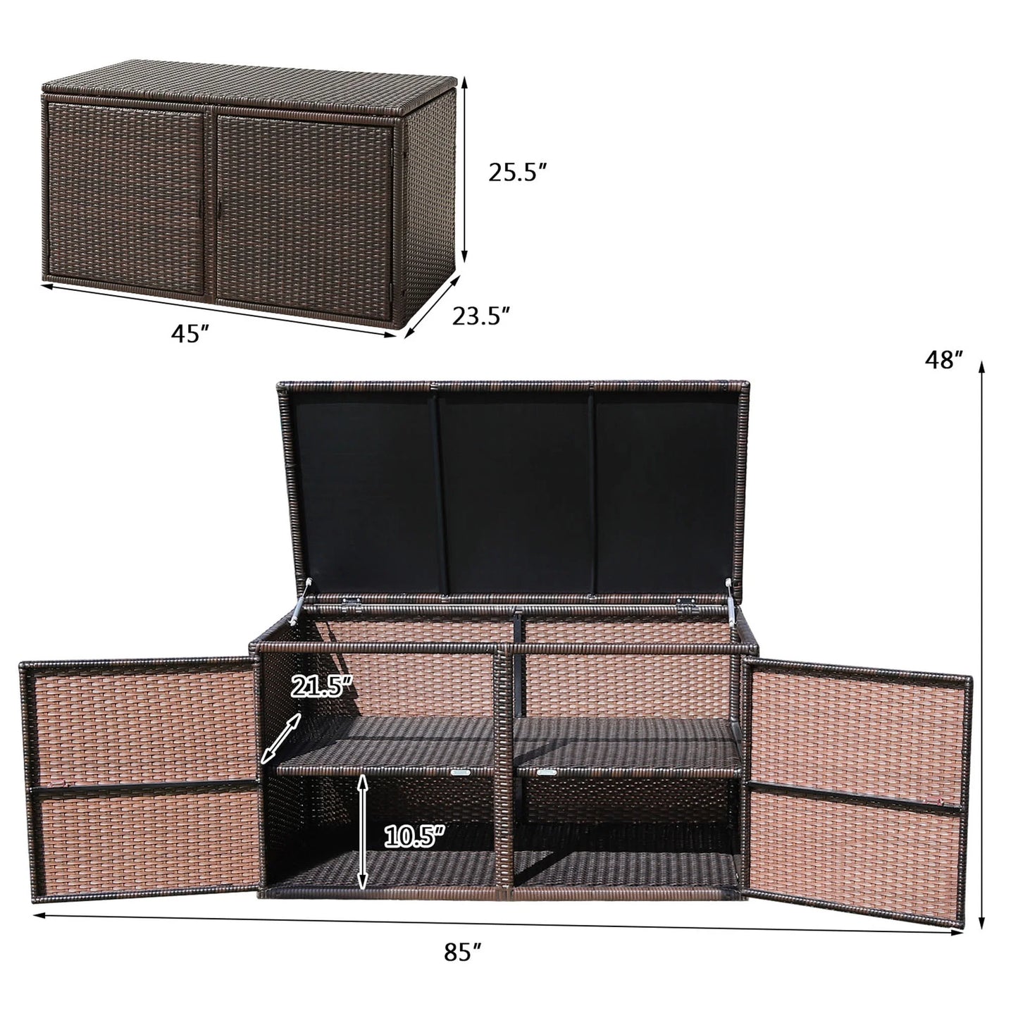 Gymax 88 Gallon Rattan Storage Box Outdoor Patio Container Seat w/Door Mix Brown