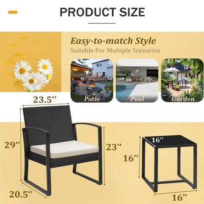Devoko 3 Pieces Outdoor Plastic Bistro Set Patio Conversation Set with Cushion and Table, White