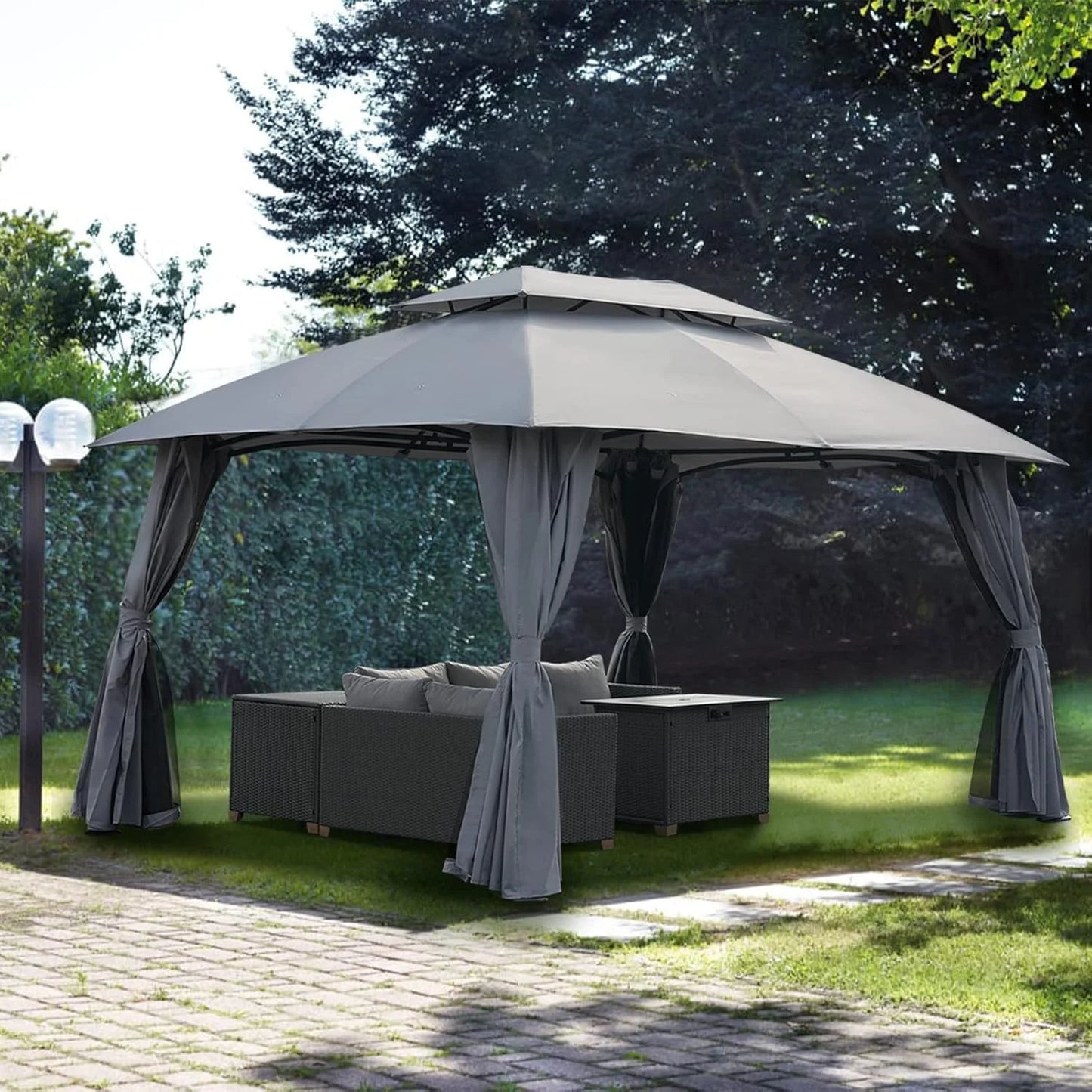 Simenmax 10? x 13? Steel Patio Gazebo, with Mesh Netting and Double Vented Roof