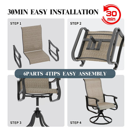 Patio Swivel Chairs Set of 2, Outdoor High Back Rocker Dining Chairs with All-Weather Textilene Mesh and Metal Frame, Comfortable Swivel Chairs for Patio, Garden, Deck, and Backyard (Beige)