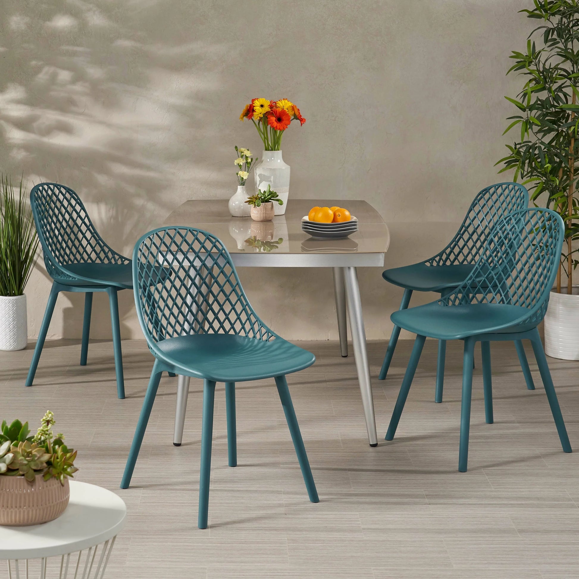 Noble House Lily Plastic Patio Dining Side Chair in White (Set of 4)