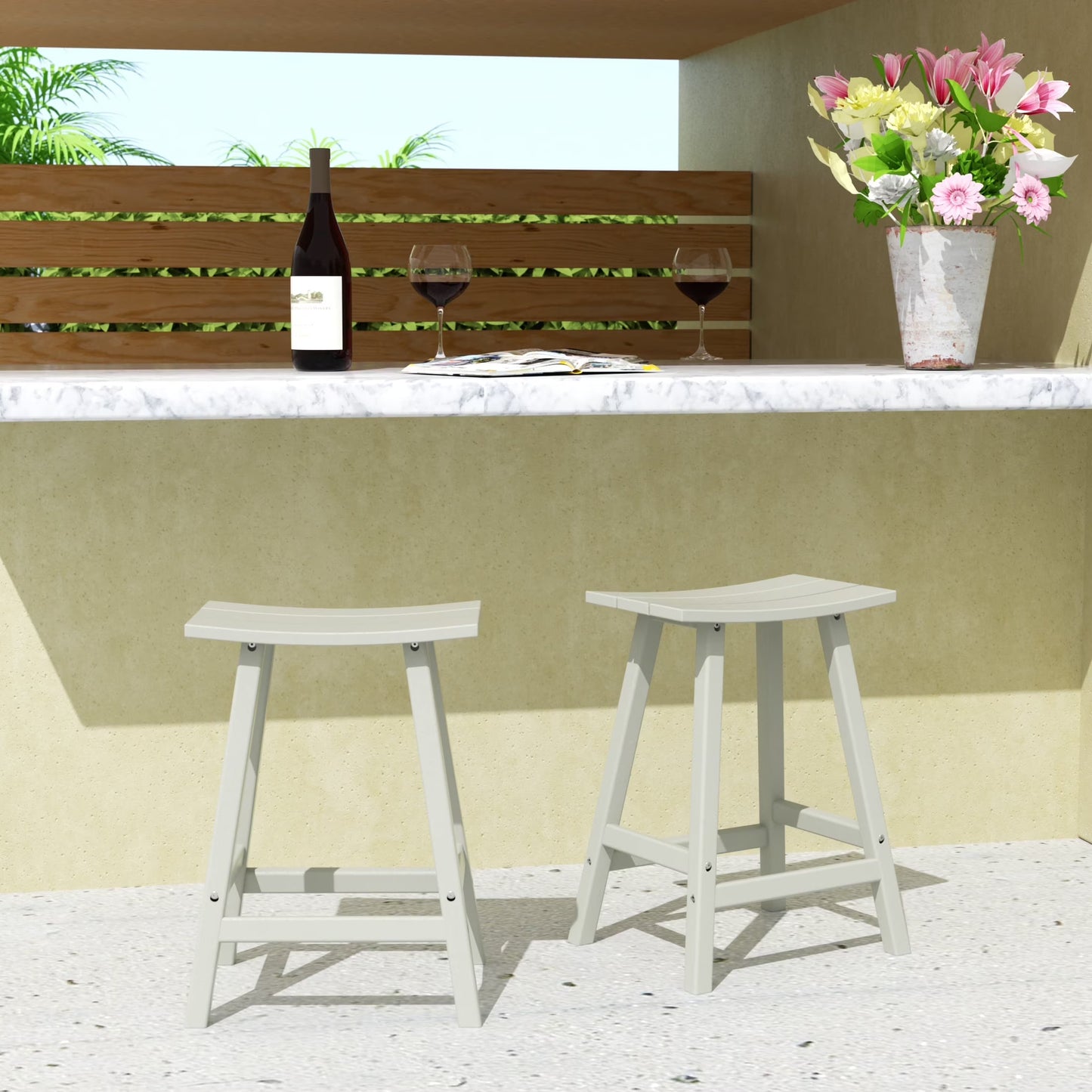 WestinTrends Malibu HDPE Outdoor Patio 24" Bar Stool Saddle Seat (Set of 2), Dark Brown