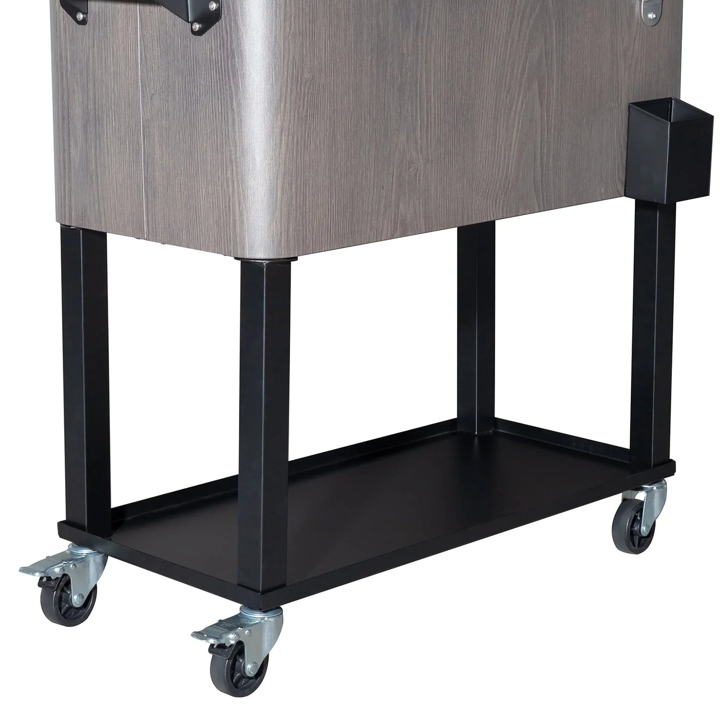 OverPatio 80QT Cooler Cart Rolling Function with Shelf Wood Grain Accent Ice Chest Gray