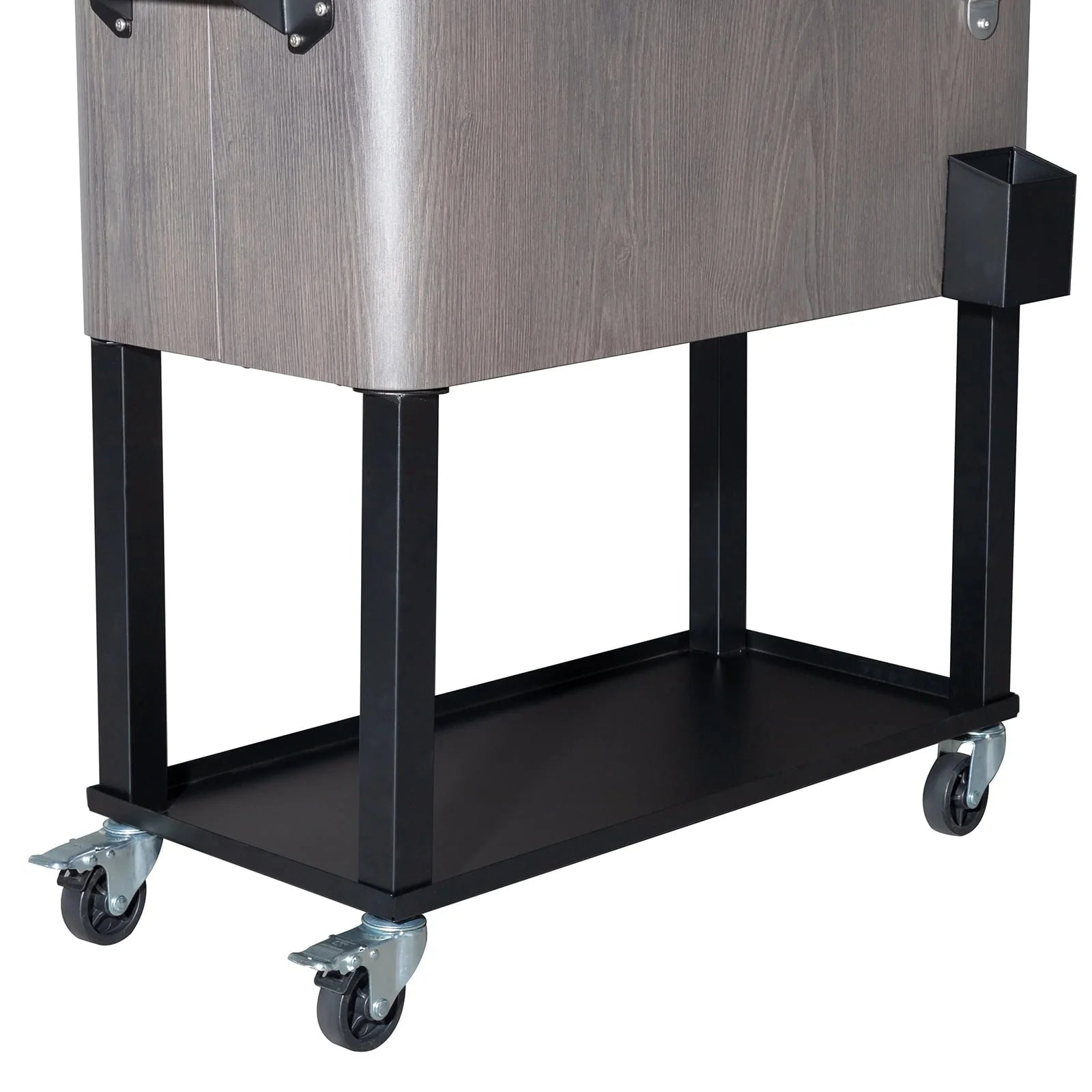 OverPatio 80QT Cooler Cart Rolling Function with Shelf Wood Grain Accent Ice Chest Gray