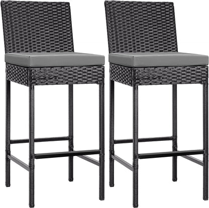 VIVOHOME Outdoor Wicker Bar Stools Set of 2, Patio Rattan Furniture with Cushions, Black
