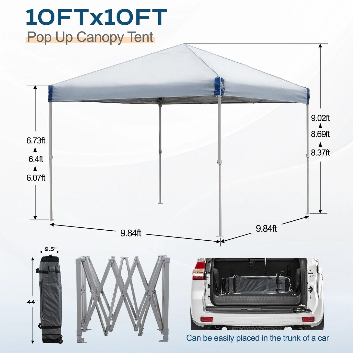 XiHuaZhaoChen Canopy Tent Easy Set-up Outdoor Patio Canopy Adjustable Straight Leg Heights Instant Shelter with Wheeled Bag,Gray,10' x 10'