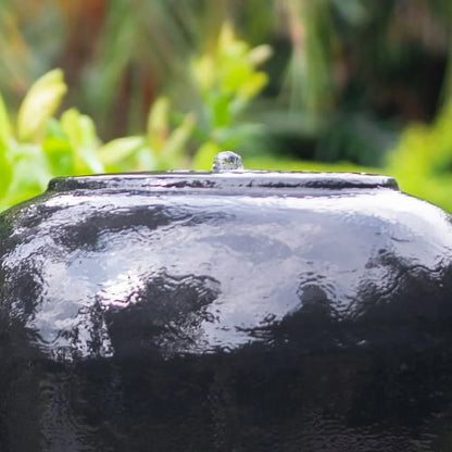 Heavy Outdoor Cement Fountain Black, Cute Unique Urn Design Water feature For Home Garden, Lawn, Deck & Patio 19.5x19.5x32.5"