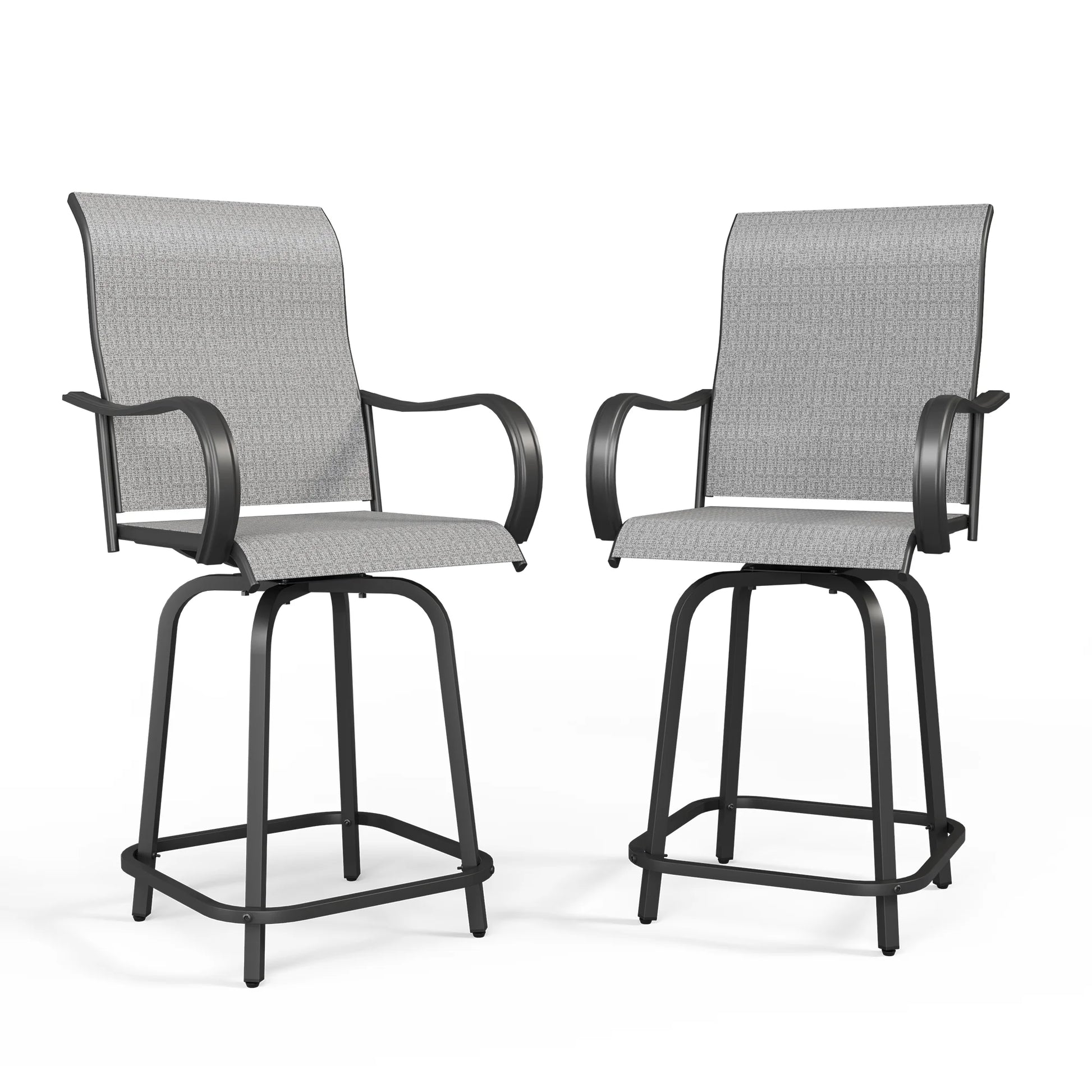 ECOPATIO Outdoor Swivel Bar Stool Collection Kids High Back Weather-Resistant - Set of 2, Light Gray
