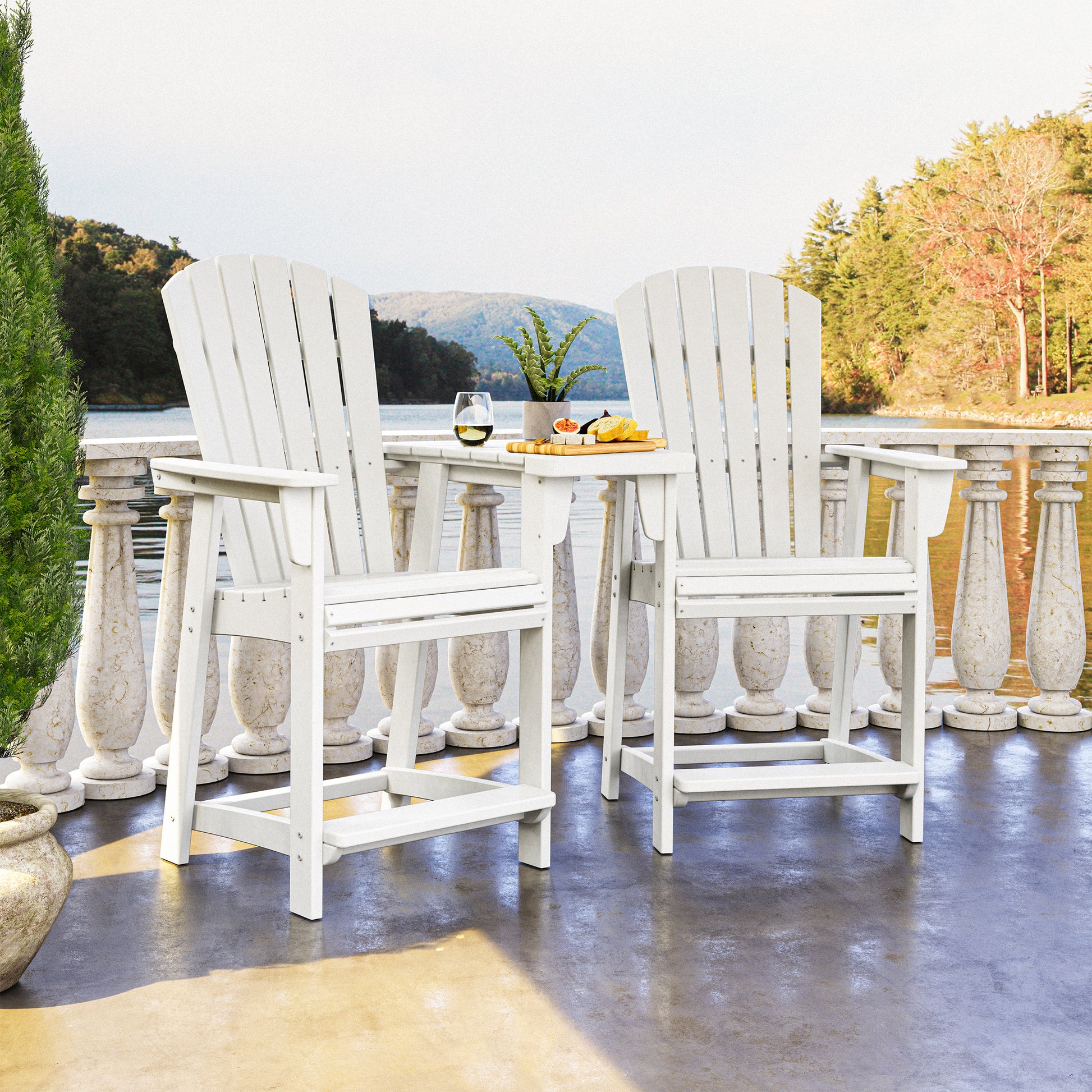 Polywood Portside 3-piece Outdoor Patio Shellback Counter Chair Set with Connecting Table
