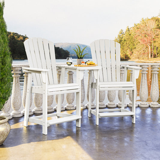 Polywood Portside 3-piece Outdoor Patio Shellback Counter Chair Set with Connecting Table