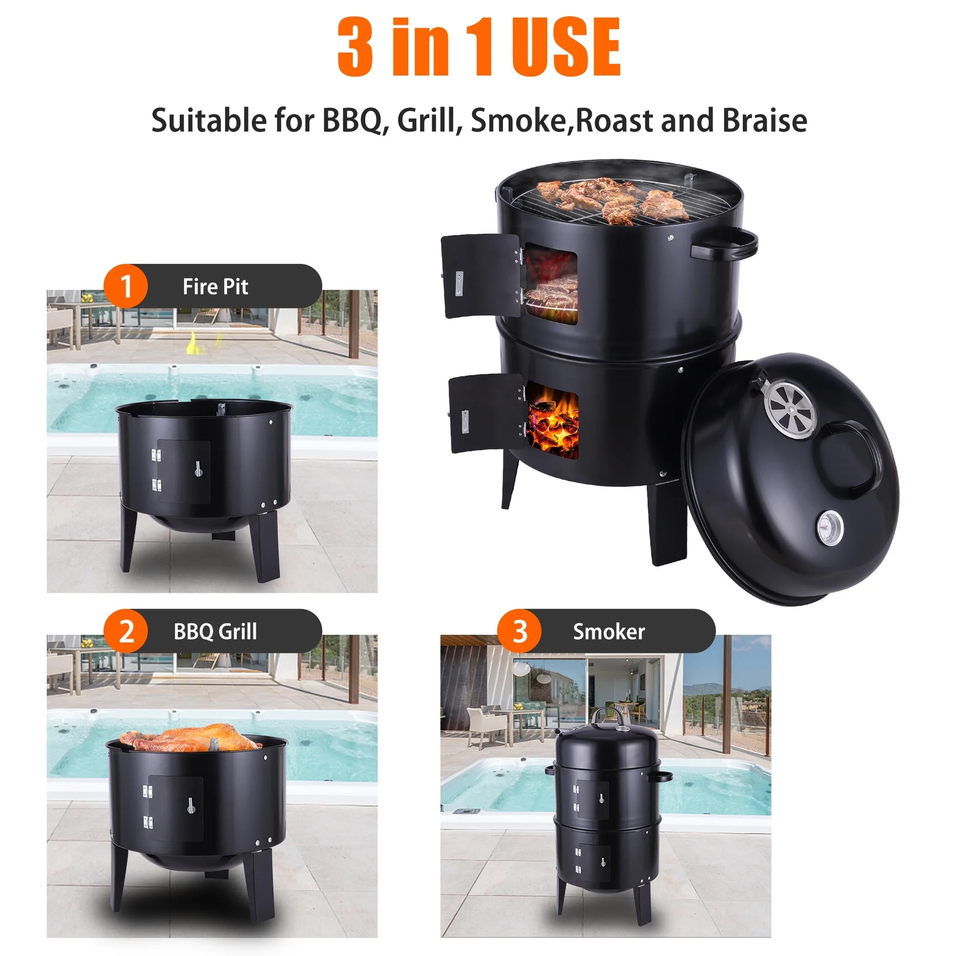 Metal Outdoor Cooking Grill BBQ Charcoal Grill With Lid Smoker Grill for Backyard Patio Camping Picnics