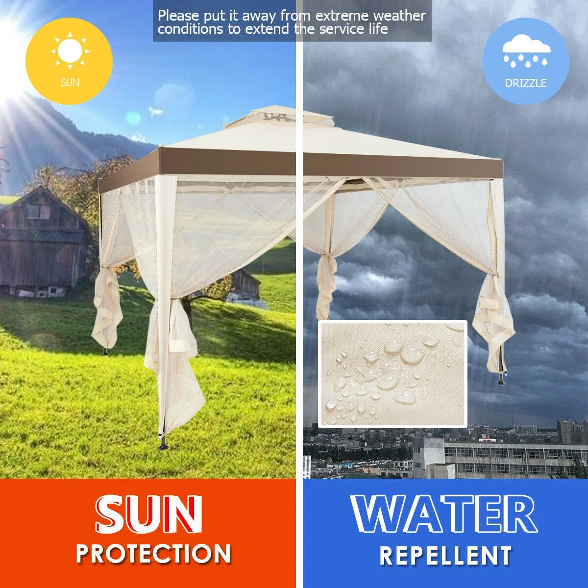 Gymax 10'x 10' Canopy Gazebo Shelter W/Mosquito Netting Outdoor Patio Beige