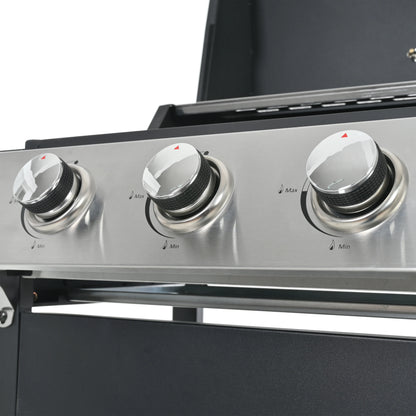 3 Burner BBQ Propane Gas Grill, Stainless Steel 30,000 BTU Patio Garden Barbecue Grill with Two Foldable Shelves