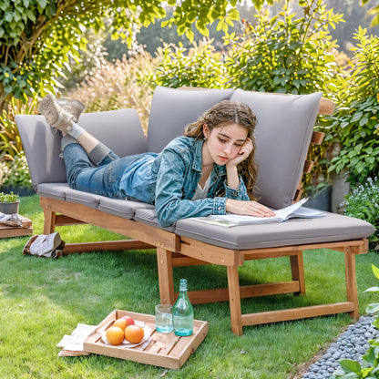 Homall Outdoor Sofa Patio Acacia Wood Daybed with Adjustable Armrests, Gray