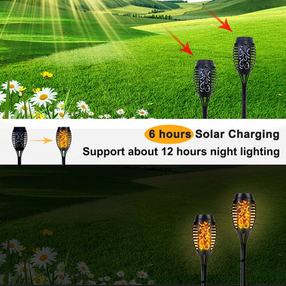 Flickering Solar Lights, 4 Pack Tiki Torch Lights with Flickering Flame, LED Waterproof Bamboo Yard Torch for Outside Garden Patio Pathway Blcak