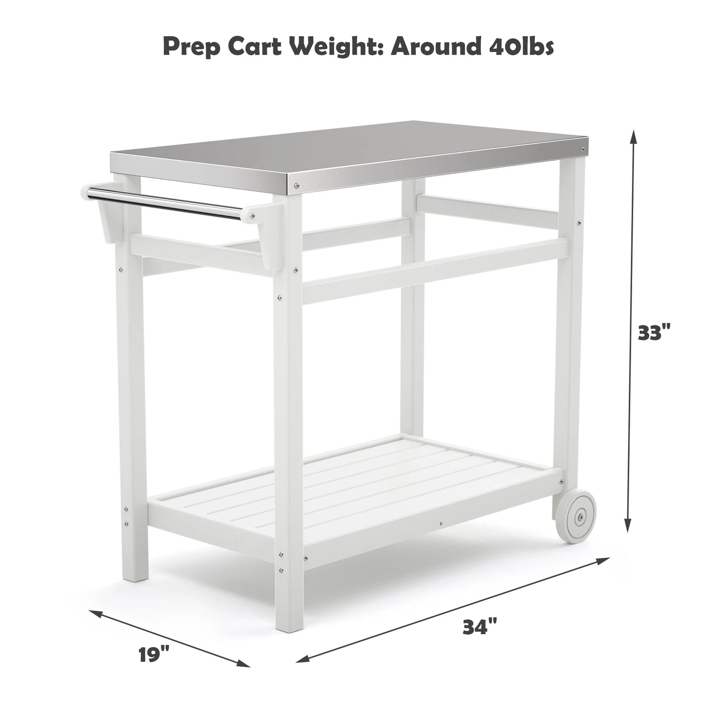 TORVA Outdoor Prep Cart Dining Table for Pizza Oven, Patio Grilling Backyard BBQ Grill Cart, White