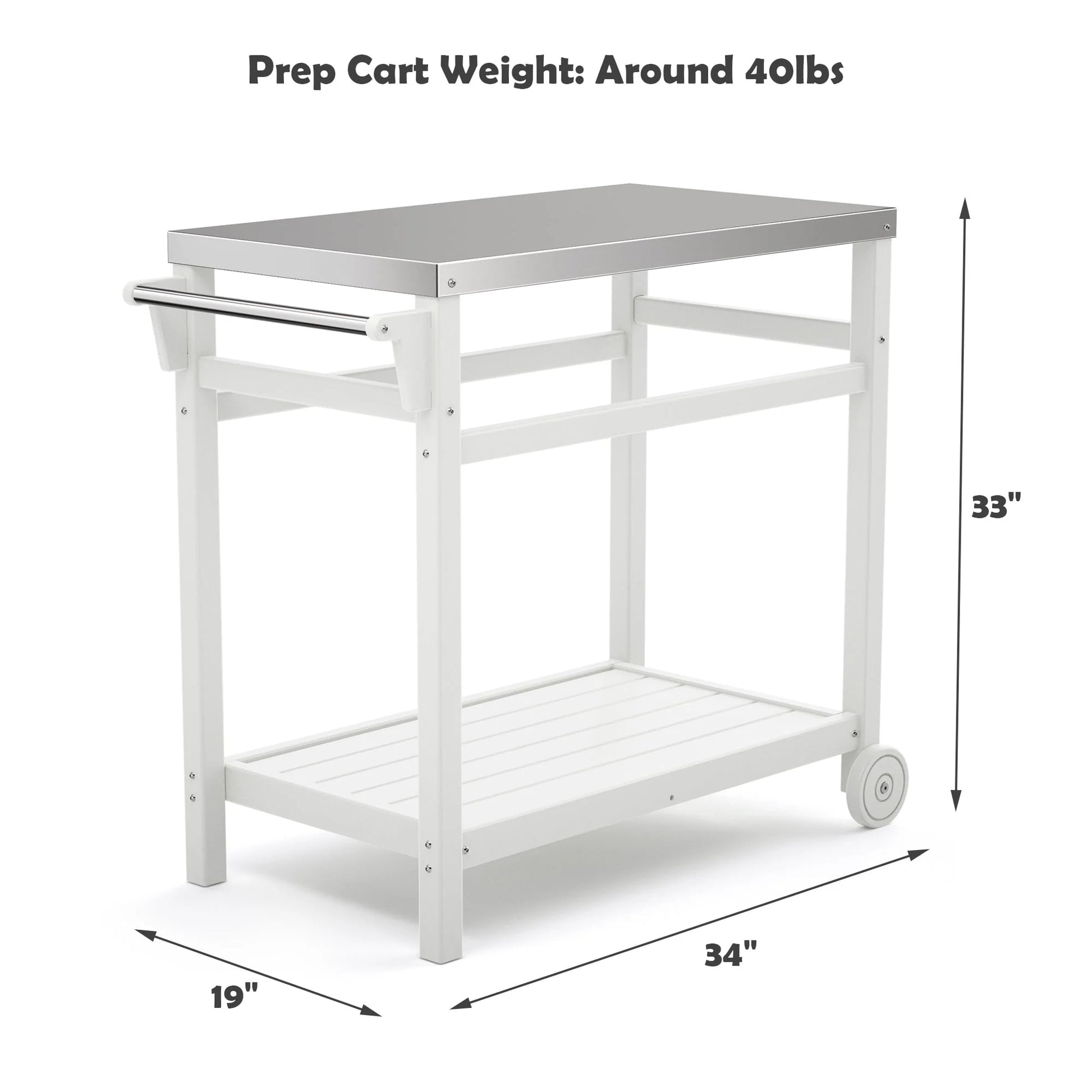 TORVA Outdoor Prep Cart Dining Table for Pizza Oven, Patio Grilling Backyard BBQ Grill Cart, White