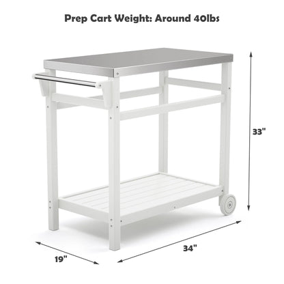 TORVA Outdoor Prep Cart Dining Table for Pizza Oven, Patio Grilling Backyard BBQ Grill Cart, White