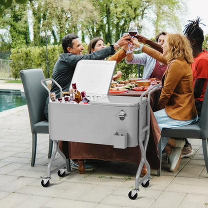 80-quart outdoor beverage rolling cooler, convenient design, easy to clean, with internal insulation function, with wheels for easy mobility, suitable for backyards and patios