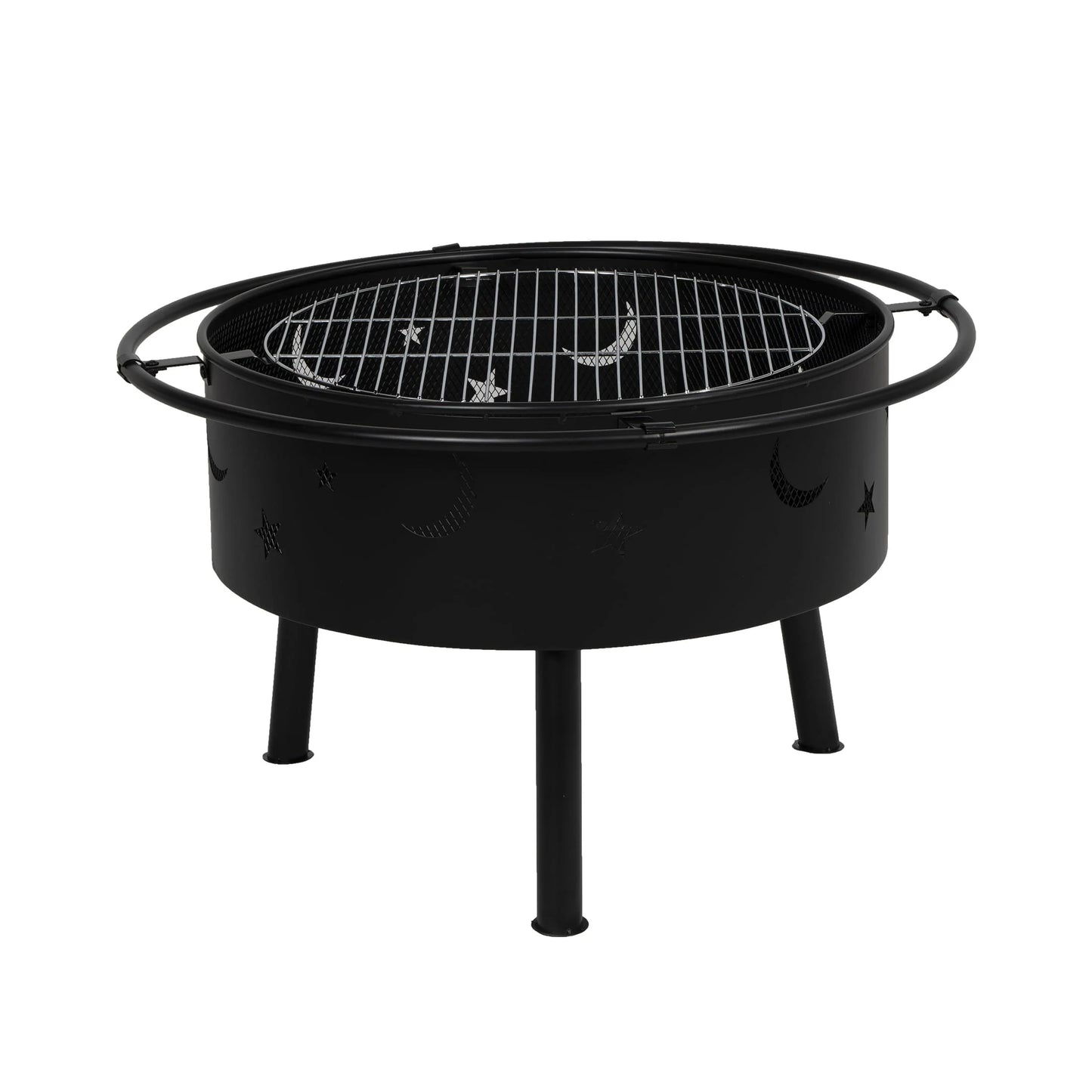 WestinTrends Star & Moon Bonfire Round Steel Wood Burning Patio Fire Pit for Outdoor Patio