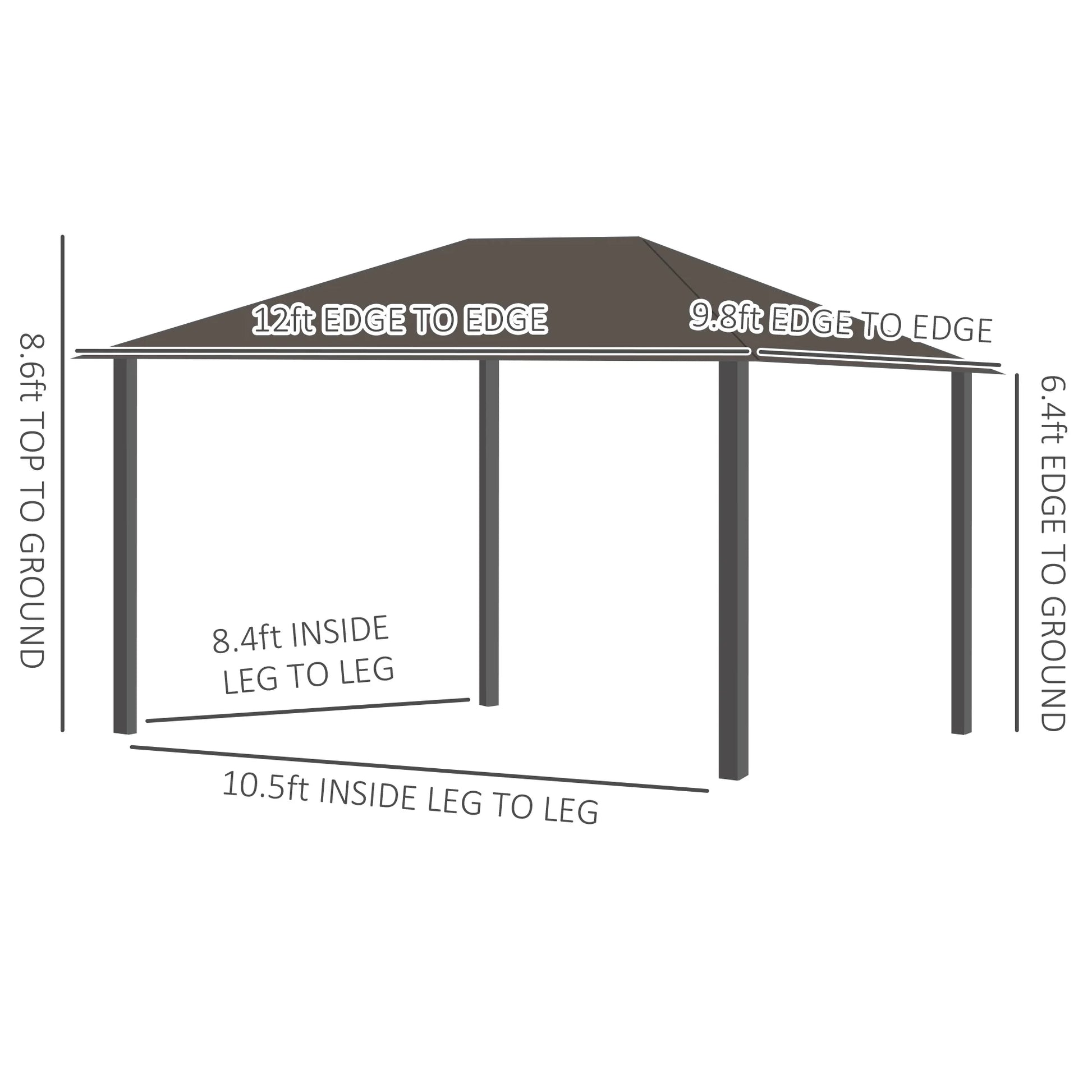 Outsunny 10' x 12' Hardtop Gazebo with Curtains and Netting, Permanent Pavilion Metal Single Roof Gazebo Canopy with Aluminum Frame and Hooks, for Garden, Patio, Backyard, Dark Gray