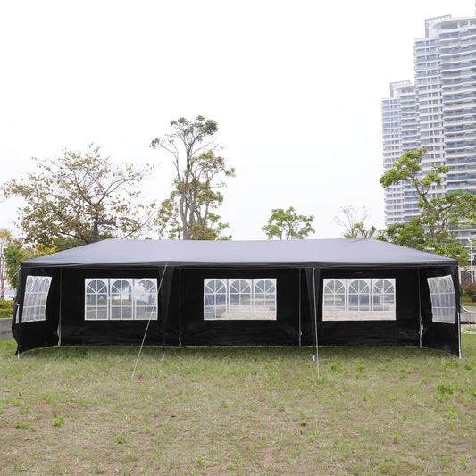 10'x 30' Outdoor Party Tent with 8 Removable Sidewalls, Waterproof Canopy Patio Wedding Gazebo, Black